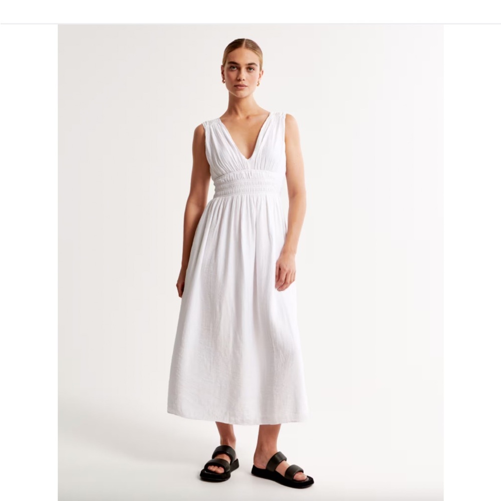 Abercrombie Crinkle texture maxi dress white SP